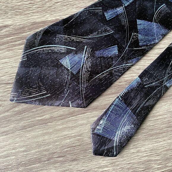 David Taylor Blue Black Silver Abstract Artsy Men's Neck Tie 57 x 4 Made in USA - Picture 3 of 6